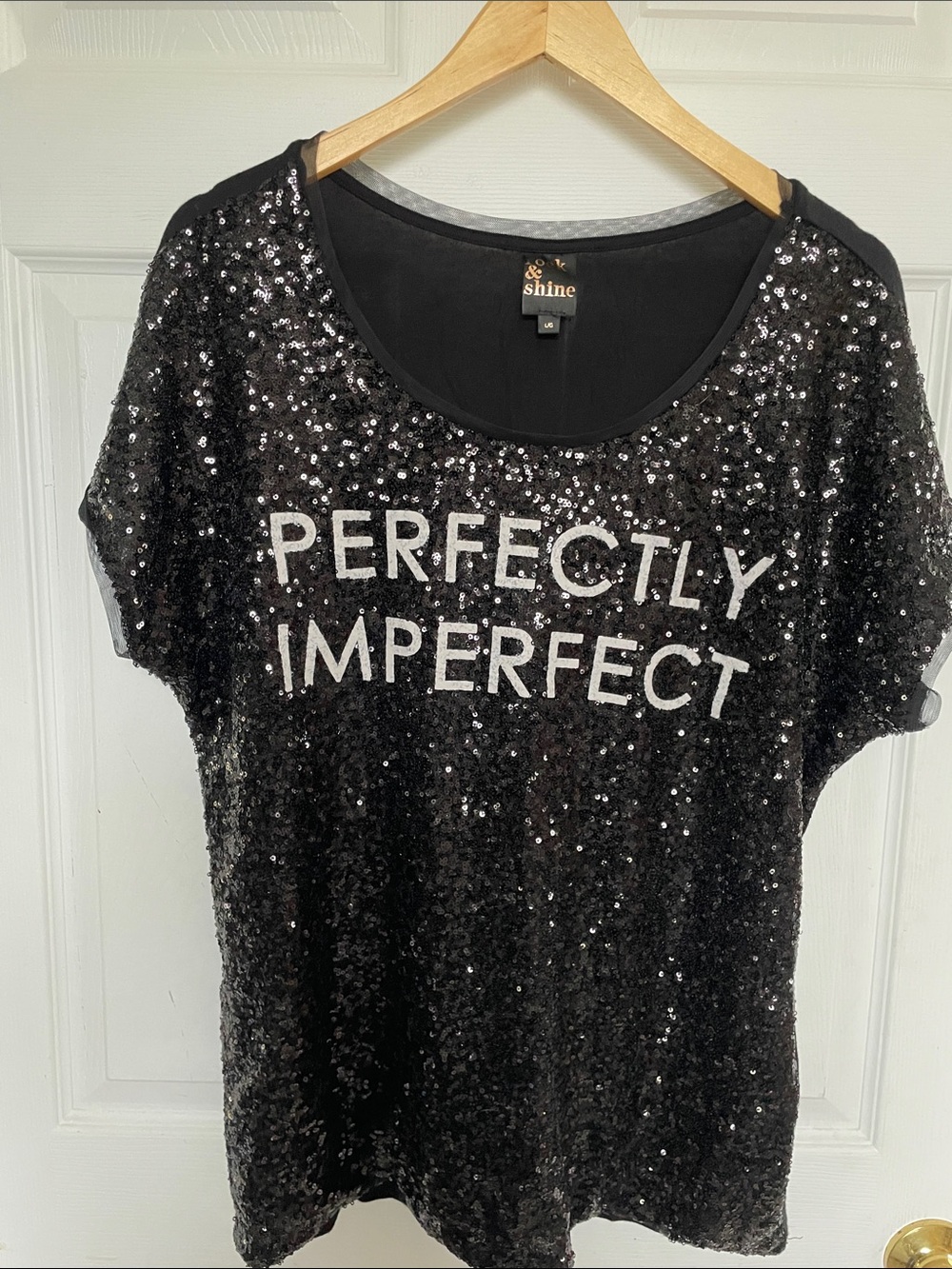 Shine Black Sequin 'Perfectly Imperfect' Graphic Tee